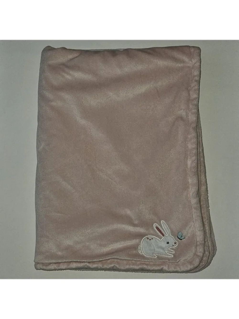 Carter's Pink Fleece Baby Blanket White Bunny Rabbit Butterfly 29x38